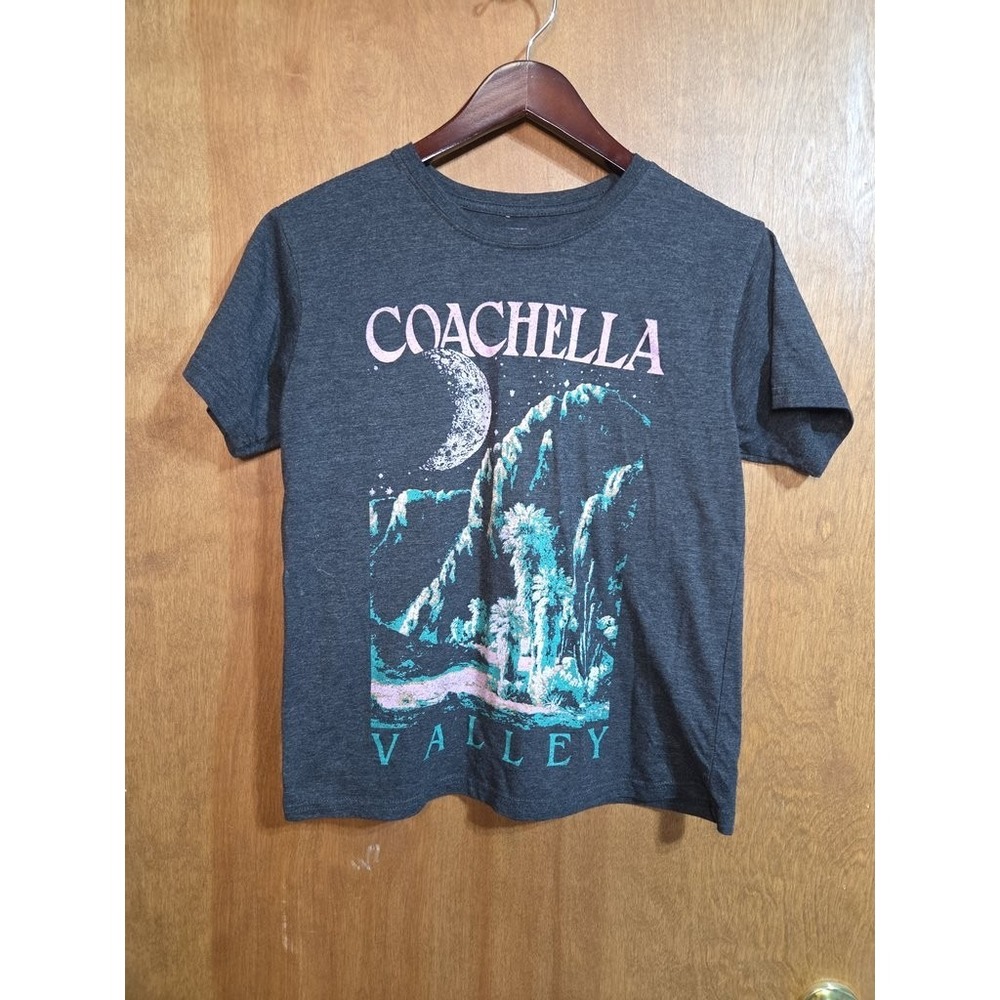Mighty Fine Coachella Valley Moon Graphic Tee Large Charcoal Grey Cotton Blend